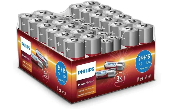 marque pas cher Philips Pile Pack De Piles Alcalines 24x AA, 16x AAA 40 Pièce/s – Piles Alcalines 1